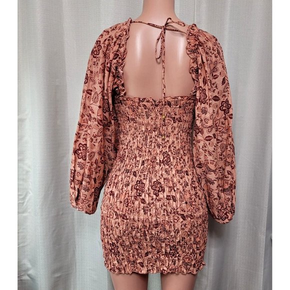 Free People Smock It To Me Mini Dress Women's Size XS Pullover Apricot Combo NWT - Picture 2 of 11